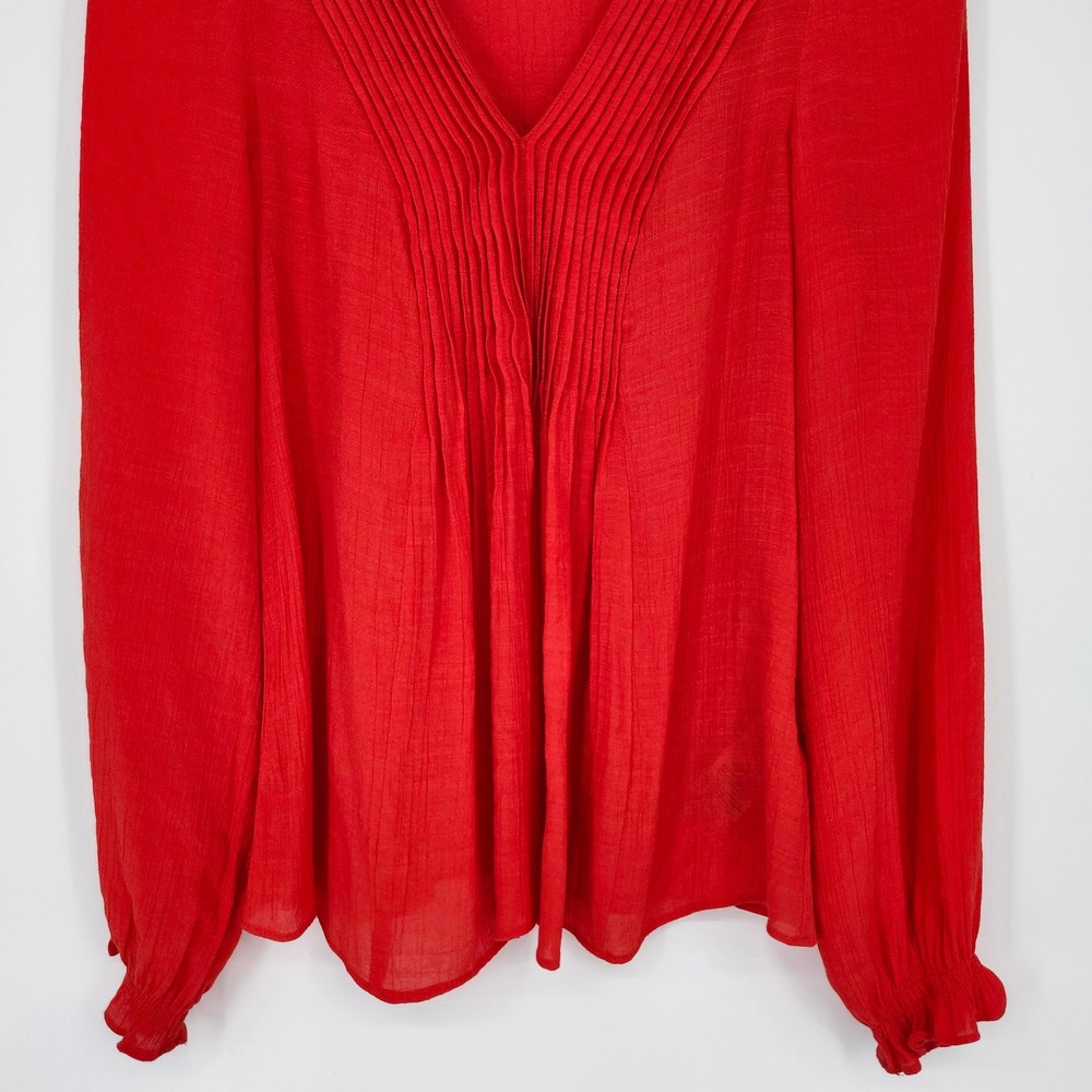 Nanette Lepore Bold Red Pintuck Blouse Top Womens Small Old Money Career Dressy - Picture 4 of 8